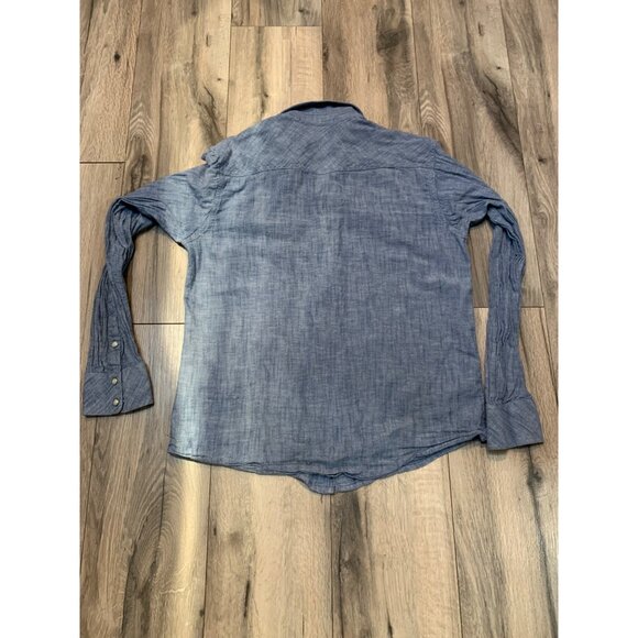 Ariat Mens M Retro Fit Blue Denim Pearl Snap Long Sleeve Shirt Pockets - Picture 4 of 7